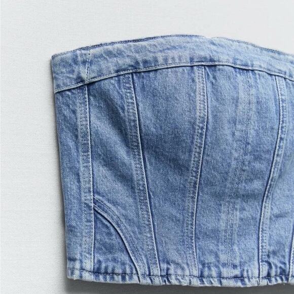 Zara Blue Denim Strapless NWOT Size Small - Picture 12 of 13